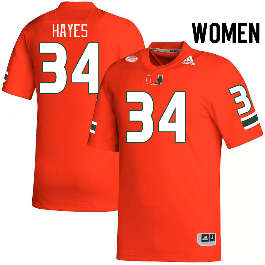 Women #34 Adarius Hayes Miami Hurricanes College Football Jerseys Stitched-Orange